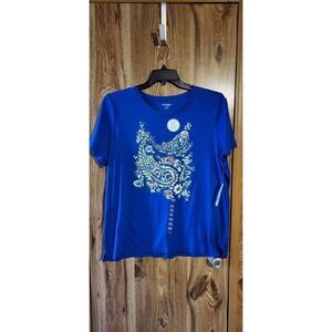 NWT Kim Rogers blue Paisley design short-sleeved tee